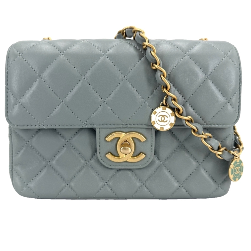 Chanel women's shoulder bag, Matelassé, Coco Mark, mini bag with charm, CHANE...